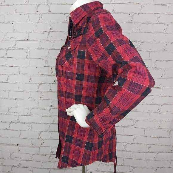  Harley Davidson Plaid Lace up Back Button Down Shirt - Picture 5 of 10